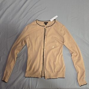 Ann Taylor Beige Cardigan with Black Trim